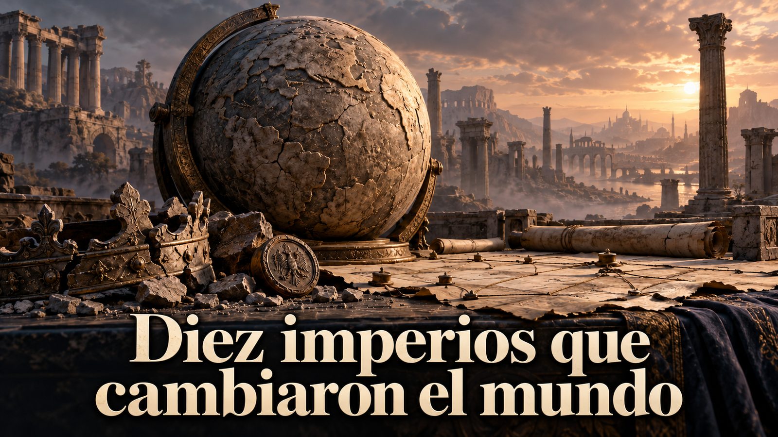 Diez imperios que cambiaron el mundo: alegoría de un globo erosionado entre ruinas