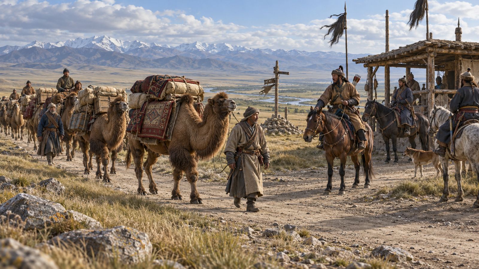 Caravana y correos a caballo en las rutas del Imperio mongol