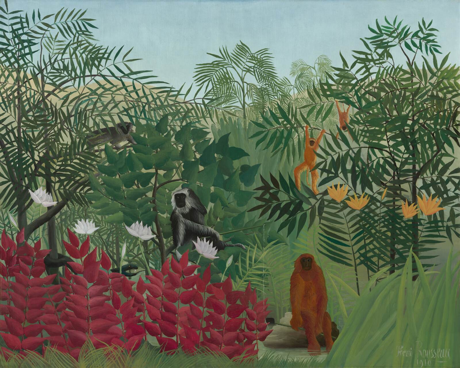 Bosque tropical con monos, pintura de Henri Rousseau de 1910.